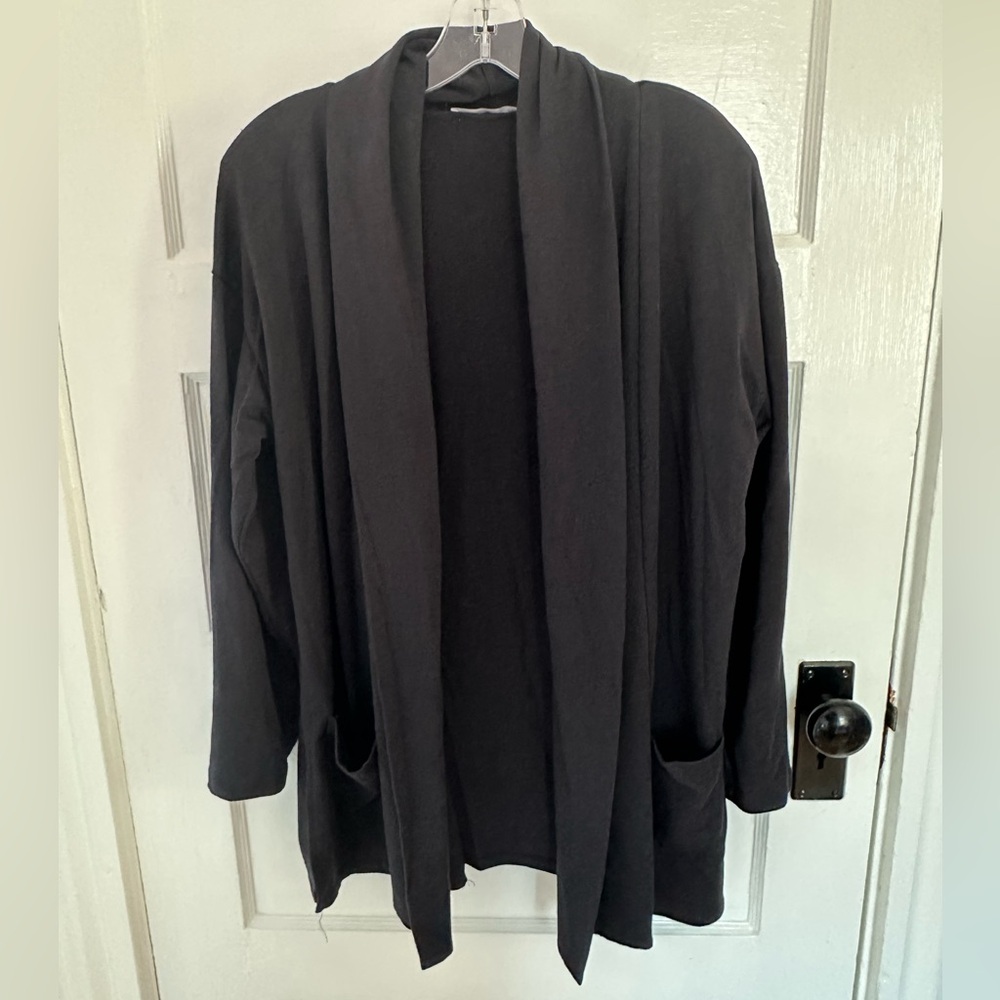 Cyrus Black Open-Front Longline Jacket with Shawl Collar